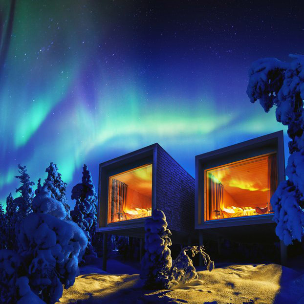 Arctic TreeHouse Hotel, winter, northern lights, Rovaniemi, Lapland, Finland